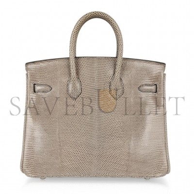 HERMÈS MASTER BIRKIN 30 LIZARD ELEPHANT GREY SILVER BUCKLE H028352CA57 (30*22*16cm)
